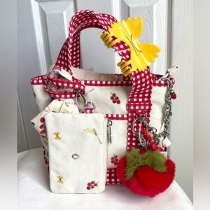 Madden Girl Mini Tote Crossbody Bag Tomatoes Pasta With Keychain & Hair Clip